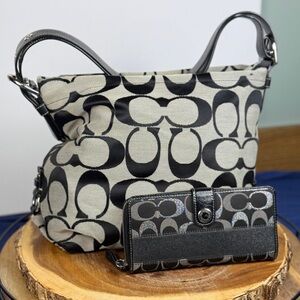 COACH Signature Y2K Black & Gray Duffle Bag with Coordinating Zip-Around Wallet